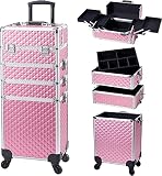 Valise Maquillage Professionnel Valise esthetique 4 en 1 Valise Onglerie Trolley Valise Manucure Trolley Cosmétique Malette Maquillage Beauty Case, Rosa