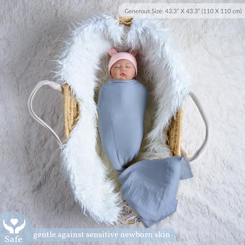 Image of Meracorallo Muslin Swaddle Blanket, 100% Cotton Receiving Blanket Soft and Breathable Swaddle Wrap for Baby Boys and Girls, Placid Blue