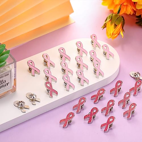 Hoteam 200 Pcs Pink Ribbon Glitter Breast Pin Glitter Breast Cancer Brooch Pin Ribbon Pins Breast Cancer Awareness Lapel Pin Charity Public Fundraiser Supplies3