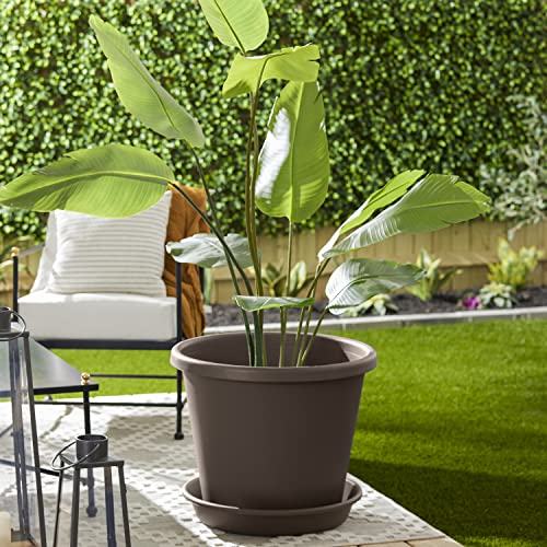 The Hc Companies 16 Inch Round Plastic Classic Plant Saucer - Indoor Outdoor Plant Trays For Pots - 16"X16"X3" Chocolate #TOP5