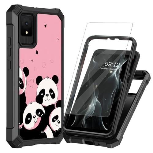 BREIDMKFM for TCL K11 Phone Case,for TCL K11 T432W Phone Case with Screen Protector Dual Layer Hard PC Soft TPU Bumper Shockproof Heavy Duty Phone Cover,Cute Pink Panda