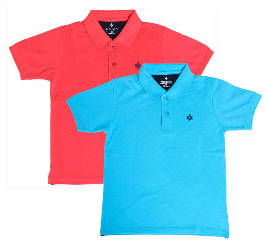 Image of Boys Cotton Matty Polo T-Shirt Combo - Pack of 2, Soft Textured Fabric, Half Sleeves, Casual Wear