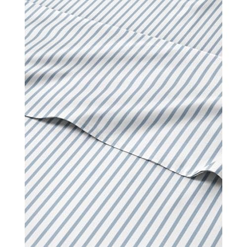 Striped Sheets - Blue & White Striped Sheets - 1 Flat & 1 Fitted & 1 Pillowcase w/ Deep Pockets – Wrinkle & Fade Resistant - Ultra-Soft, Breathable & Cooling - Luxury Pinstripe Bedding - Twi
