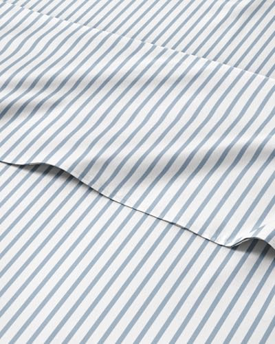 Striped Sheets - Blue & White Striped Sheets - 1 Flat & 1 Fitted & 2 Pillowcases w/ Deep Pockets – Comfy, Wrinkle & Fade Free - Soft, Breathable & Cooling - Luxury Pinstripe Bedding - Full Size Set