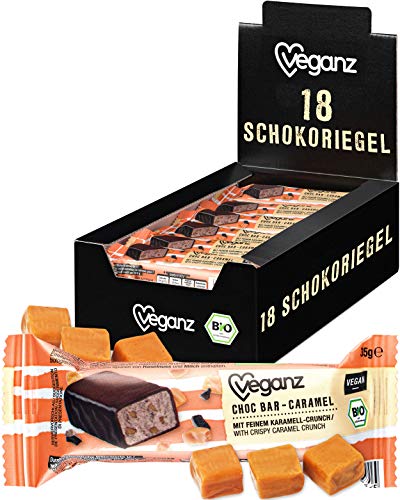 Veganz BIO Choc Bar Caramel in Zartbitterschokolade - Veganer Schokoriegel mit leckerem Caramel - 18 x 35g Cover