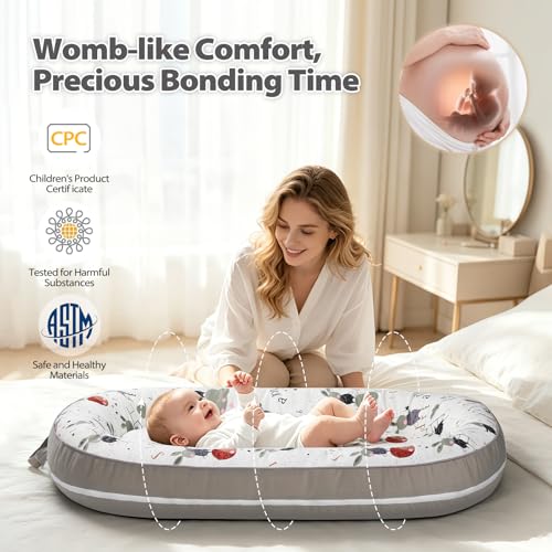 Image of BUTOA Baby Lounger - Breathable Soft Baby Nest, Portable Infant Support Cushion Tummy Time Mat for 0-24 Months, Infant Lounger for Home and Travel, Ideal Newborn Babies Essentials Baby Shower Gifts