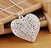 Jewelry Celebrity Filigree Heart Pendant Necklace, Sterling Silver, Floral Design with Snake Chain