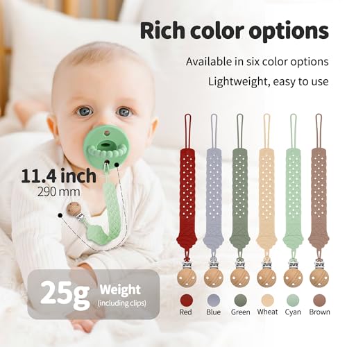 Image of Pacifier Clip - Pacifier Holder Clip - 3 Pack Silicone Pacifier Clip with One Piece Design Braided Styles, Binky Clip Gift (Brown+Cyan+Wheat)