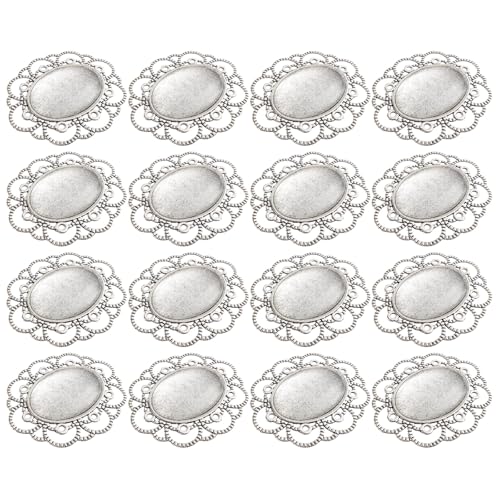 Bases de broche alliage argenté et cabochons verre pour création bijoux