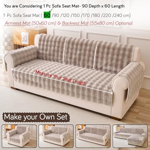 Image of HOKIPO 'FurHug' Premium Faux Rabbit Fur Sofa Cover Mats for L Shape and 1 /2 /3 Seater Sofa. Make Your Own Sofa Cover Set, Mat Length 90(D) x 60(L) cm, Latte Brown (NEW2-AR-5010-LCF)