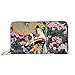 Retro japonés geisha impresión de cuero de las mujeres carteras de embrague de las mujeres bolsos de muñeca cuero de vaca tarjetas casos y titular de dinero organizadores