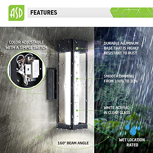 Asd Led Outdoor Wall Mount Light Fixture - Matte Acrylic Glass Tube - Modern Black Wall Sconce Lighting - 3000K 4000K 5000K Adjustable - Exterior Patio Light Fixture - Porch Lantern - Etl 2 Pack #TOP3