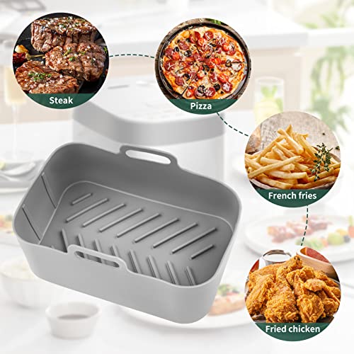 Reusable Air Fryer Silicone Pot - 2 Pack Easy Cleaning Air Fryer Pan Food-Grade Replacement Air Fryer Basket With 7.67" Oven Silicone Rectangle Liners For Ninja Foodi Dual Dz201 8Qt Or Bigger 丨 Grey #TOP6