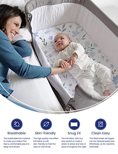 Image of TotAha Premium Stretchy Bassinet Cradle Sheets (2-Pack) -Hypoallergenic, Silky Comfort, Buttery Soft, Calming Effect, All-Season Jersey-Knit, 32 X 16 X 3''(Blue Flower & Small Floral)