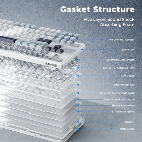 Image of Redragon K716 Wireless Mechanical Keyboard with Knob, Gasket Gaming Keyboard in TKL Layout, Hot swap Pre-Lubed Switches, RGB Backlight, for PC /Mac (White)