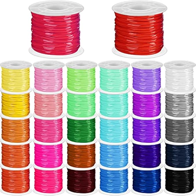 32 Rolls Lanyard Plastic Tie Rope Gimp Boondoggle Lanyard Kit Kids Keychain Bracelet Jewelry Making DIY Craft 0.1 Inch Width 65.6 Feet Length 32 Colors