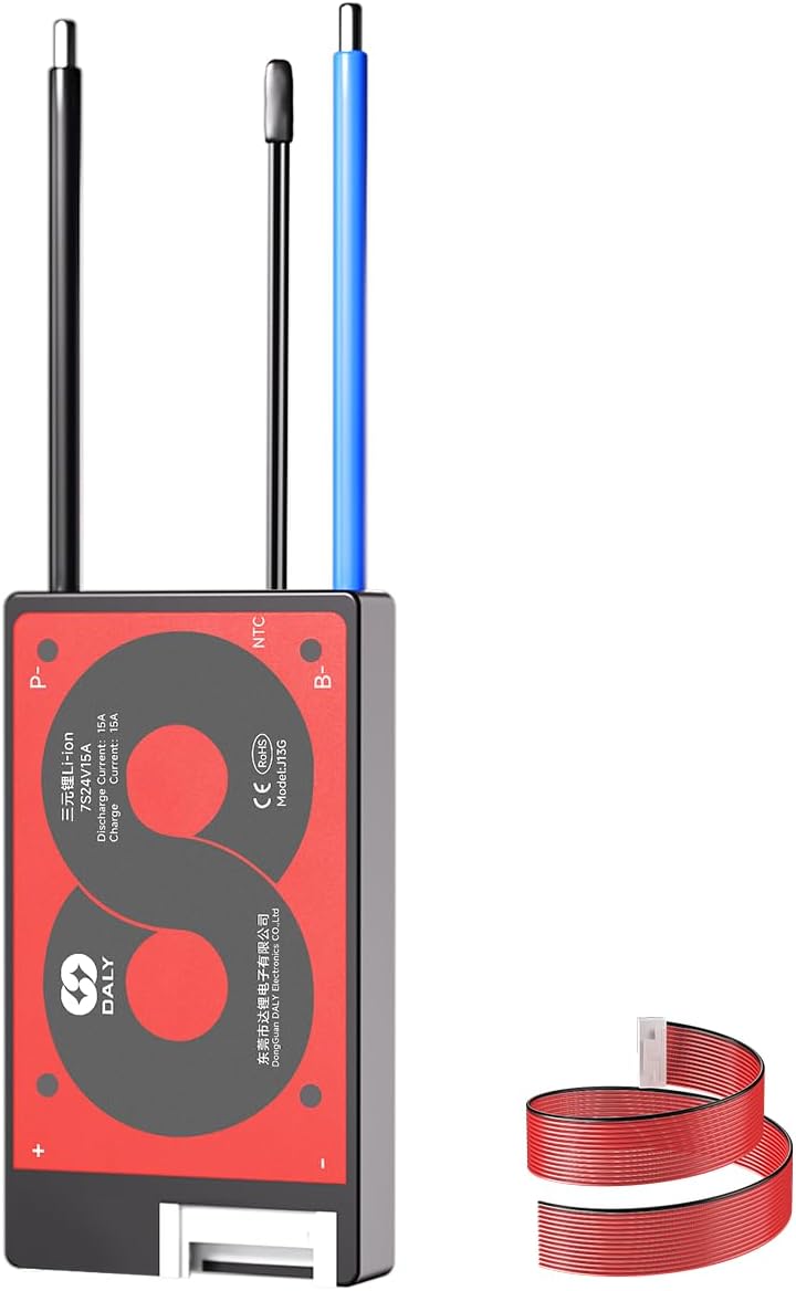 DALY 4S-16S BMS 15A to 200A Protection Board with Balance Wire and Temperature Sensor for Lithium Battery Pack(Li-ion 7S 24V,15A)