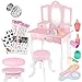 Kinderplay toalette con specchio per bambina – toilette trucco con sgabello, toalette con accessori, specchiera bambina legno, toalette (GS3300)