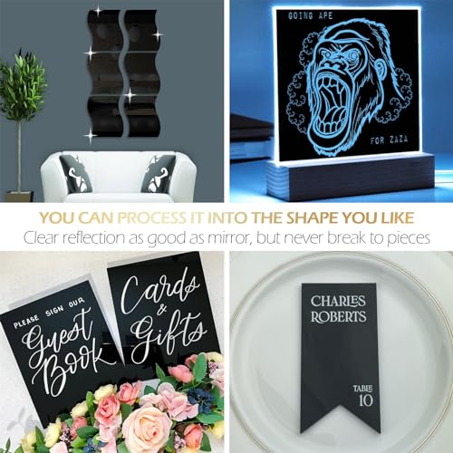 Image of 3 Pack 12 inch x 12 inch Black Acrylic Sheets 1 /8 inch Thick (3mm) Cast Acrylic Plexiglass Sheets Black Plastic Sheets for Sign, Laser Engraving and Cutting, Crafting, DIY Display Projects