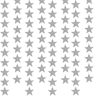 4Pcs Star Garland 4M Silver Glitter Star Paper Garland Sparkling Star Bunting Banner Hanging Decorations for Wedding Bridal Baby Showers Birthday Christmas Party