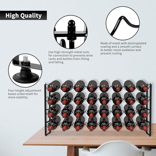 Estante apilable para vino 32 botellas negro metal miniatura 5
