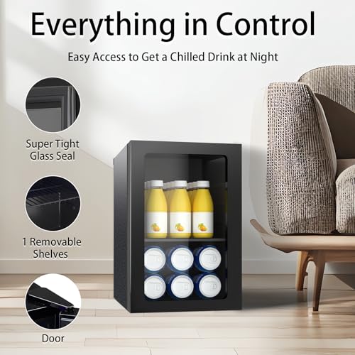 Image of DOGHLY Beverage Refrigerator Cooler, 0.9 Cu.ft Mini Fridge Holds 24 Cans, Solid Door, Manual Temperature Control (at the Back), Quiet Compact Drink Fridge for Soda, Beer, Wine, Office, Dorm, Bar