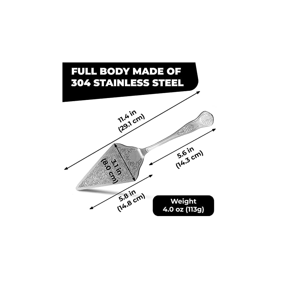 Orblue Wedding Cake Knife and Server Set - Premium, Beautifully Engraved Cutting Set - Elegant Keepsake for Newlyweds Silver