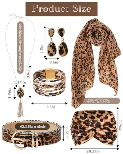 7 Pcs Cheetah Print Accessories, Leopard Earrings and Scarf, Adjustable Belt, Animal Print Headband, Boho Leopard Jewelry Gifts Set for Women2