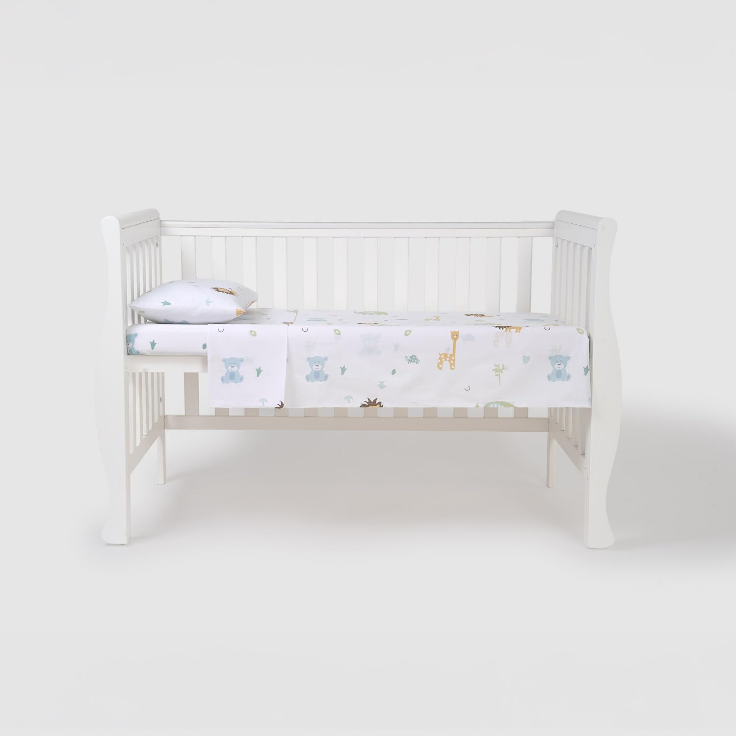 TRAMAS+ Set di Lenzuola per Culla e Miniculla, Lenzuola 100% Cotone Super Morbido per Bebè, Tessili per Cameretta 3 Pezzi con Disegni Allegri - Culla - 60x120 cm, Animales