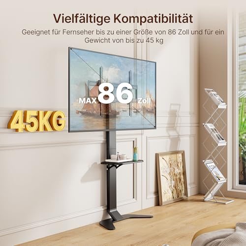 Aluminium TV-Ständer, Ultra-Slim TV-Fußständer für 37-86 Zoll Fernseher, Bohrfreie Moderne Basis mit Ablage, Höhenverstellbar mit Kabelmanagement, Passt für VESA 600 x 400mm, Schwarz – Bild 4