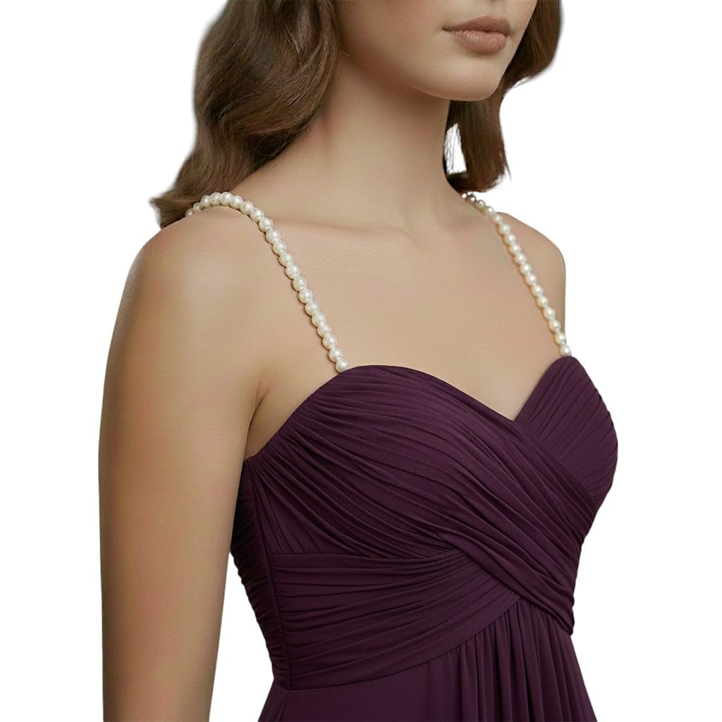 Pearl Bra Strap, Decorative Lingerie Accessory, White, Adjustable, 6mm Pearl Size, Pack of 1 Pair