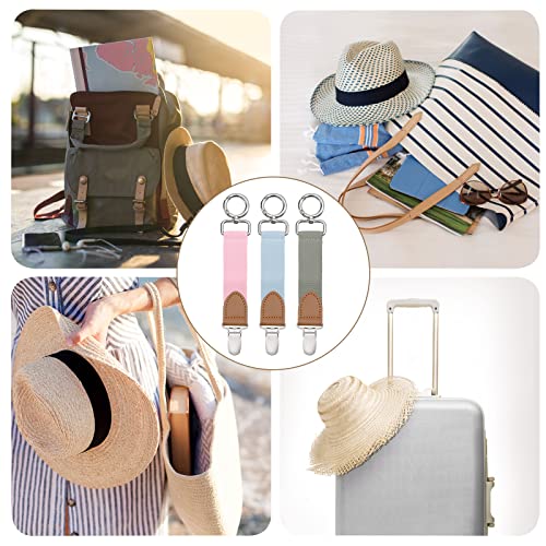 Image of uxcell Hat Clips for Travel, 3pcs Elastic Hat Clips for Women Bag Handbag Backpack Luggage Travel Accessory Hat Companion(Gray, Light Blue, Pink)