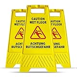 Warnschild Vorsicht Rutschgefahr, Mysbiker Achtung Rutschgefahr Aufsteller, klappbar, Warnschild vor Glätte, beidseitig beschriftet, Hinweisschild, gelb