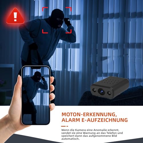 XNJ Mini Kamera, 4K HD Überwachungskamera Innen, 2,4/5 GHz WLAN innenkamera mit akku, Bewegungserkennung, Remote Viewing für Sicherheit mit APP