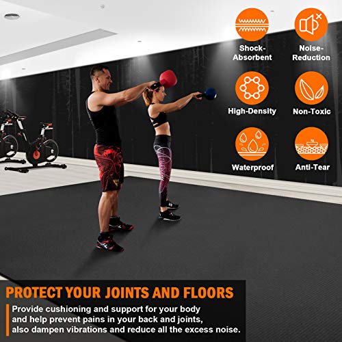 Large Exercise Mat 8'x5'x7mm Workout Mat for Home Gym Mats Exercise Equipment Gym Flooring Rubber Fitness Mat Thick Yoga Mat for Weightlifting, Cardio, Jump Rope, Treadmill, Plyo, MMA, Stretch, Dance, Pilates, Non-Slip, Shock-Absorption, Durable, Shoe-Friendly