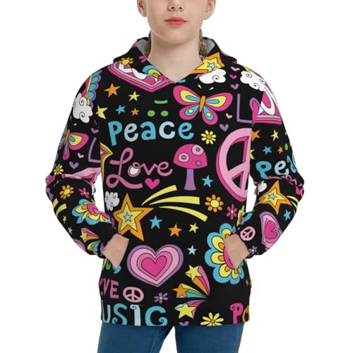 Peace Love and Dove Flower Power Kid Hoodies Boys Sweatshirts Girls Pullover with Pocket