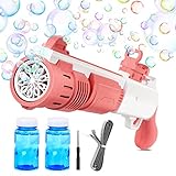Seifenblasenpistole für Kinder, Seifenblasenmaschine mit auslaufsicherem 360 Design, Lustige Seifenblasenpistole für drinnen und draußen, für Kleinkinder,Kinder,Hinterhof,Outdoor,Camping,Partys (Rot)
