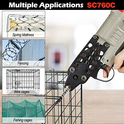 Sc760C 16 Gauge 1/2-Inch Crown Pneumatic C Ring Staple Gun Kit Air Power Hog Ring Staple Gun 3.0-4.8Mm Closure Diameter Hog Ring Plier Gun C Ring Stapler Fencing Tool For Spring Mattress, Railing #TOP6