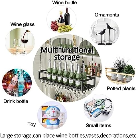 Ceiling Glass Rack,Large Capacity Hanging Rack,Iron Rack,Black,Adjustable Height,All-Mounted Glass Rack, Storage Display Rack for Home Bar Dining Room Kitchen (Size : 60 * 25 * 2