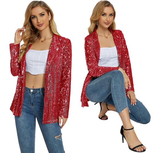 Ypser Women's Sequin Blazer Open Front Sparkle Jacket Glitter Coat for Evening Party3