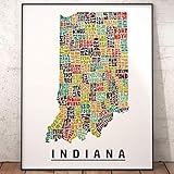 Indiana Map Art Print, Signed Print of my Original Hand-Drawn Indiana Typography Map Art
