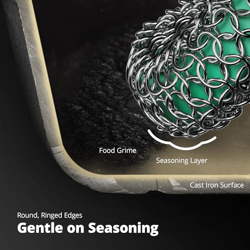Image of Greater Goods Chainmail Scrubber, Silicone and Stainless Steel Chainmail Scrubber for Cast Iron Pans, 1pc, Designed in St. Louis, Teal