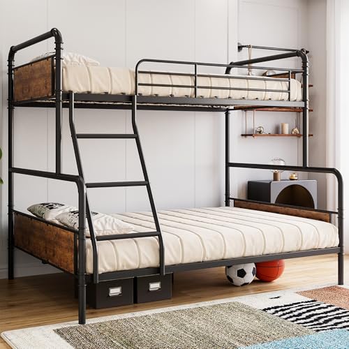 IDEALHOUSE Bunk Bed Twin Over Full Size with High Guardrail and Ladder,Twin Size Convertible Metal...