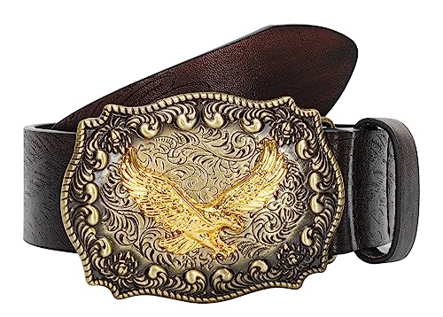 Eohak Ceinture Western en Cuir Avec Boucle d'Animal en Relief Pour Hommes et Femmes, Café/Aigle, Pour 91-102 cm Taille