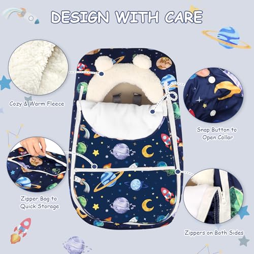 Image of Pea Pod Winter Car Seat Cover for Baby, Infant Car Seat Canopies Cover for Newborn, Warm Plush Fleece Inner Protect Baby from Cold Wind, Space Pattern