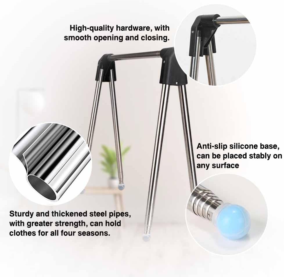 Portable Mini Clothes Compact Rack for Camping, Collapsible and Foldable Clothing Rack for Small Spaces, No-Installation Garment Rack for Indoor Outdoor Laundry Drying (Black)