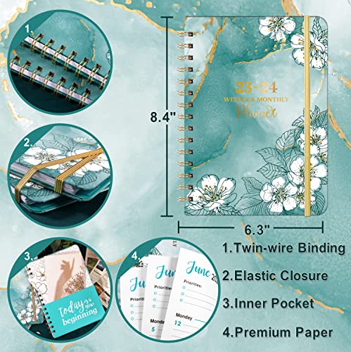 Planner 2023-2024 - July 2023-June 2024, 2023-2024 Academic Weekly & Monthly Planner With Tabs, 6.4" X 8.5", Hardcover With Back Pocket + Thick Paper + Twin-Wire Binding - Green #TOP5