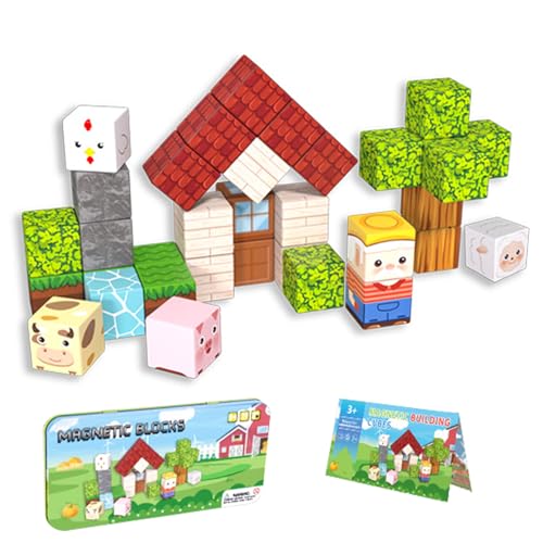 zxtwtoy Bloques Magnéticos de Construcción, 49 Piezas Juguete de Viaje Caja de Hierro Portátil 2CM Cubos Bloques Magnéticos, Juguete Creativo Magnético de Educativos Regalo para Niños 3+ Años