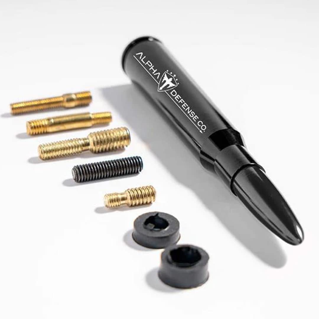 Alpha Defense Round Style Antenna 50 Cal Round Shaped Aluminum Rust Resistant 5.5" Jeep Wrangler + Most Trucks Radio Antenna + Face Shield Alpha Defense Set of 2 (Black)