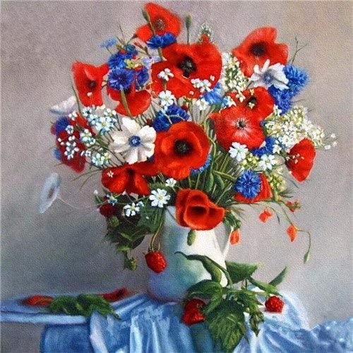 WorldCare® Full Circular Embroidery Landscape Poppy Garden Mosaic Full Circular Painting Stitch Crysta LPainting: Brown, 40X30Cm Drill